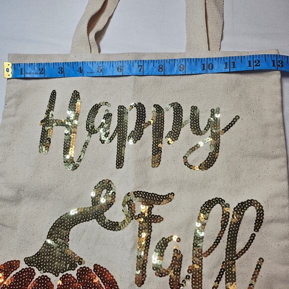 Mudpie NWT Happy Fall Pumpkin Sequined 13" x 16" Tote Bag - Picture 5 of 7